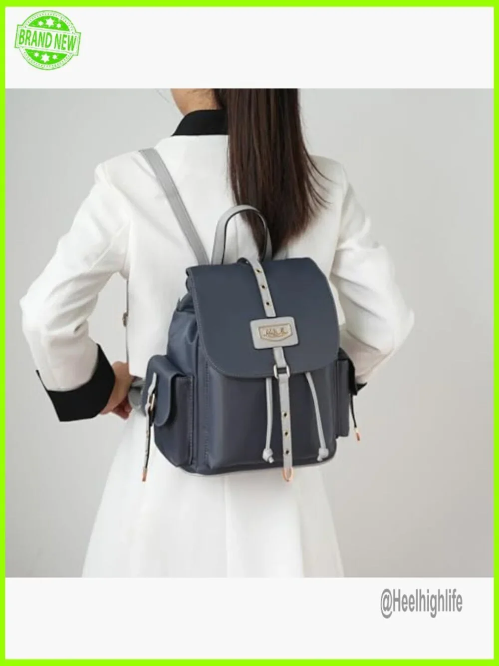 Lightweight Nylon Travel Backpack with Vegan Leather Trim, Adjustable Straps